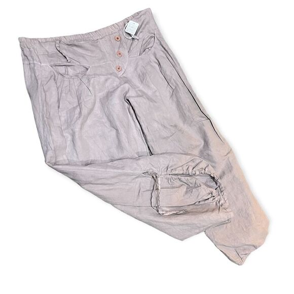 ITALIAN LINEN BOHO SLOUCHY PANTS BEIGE TAN NATURAL S/M NWT - Picture 6 of 10